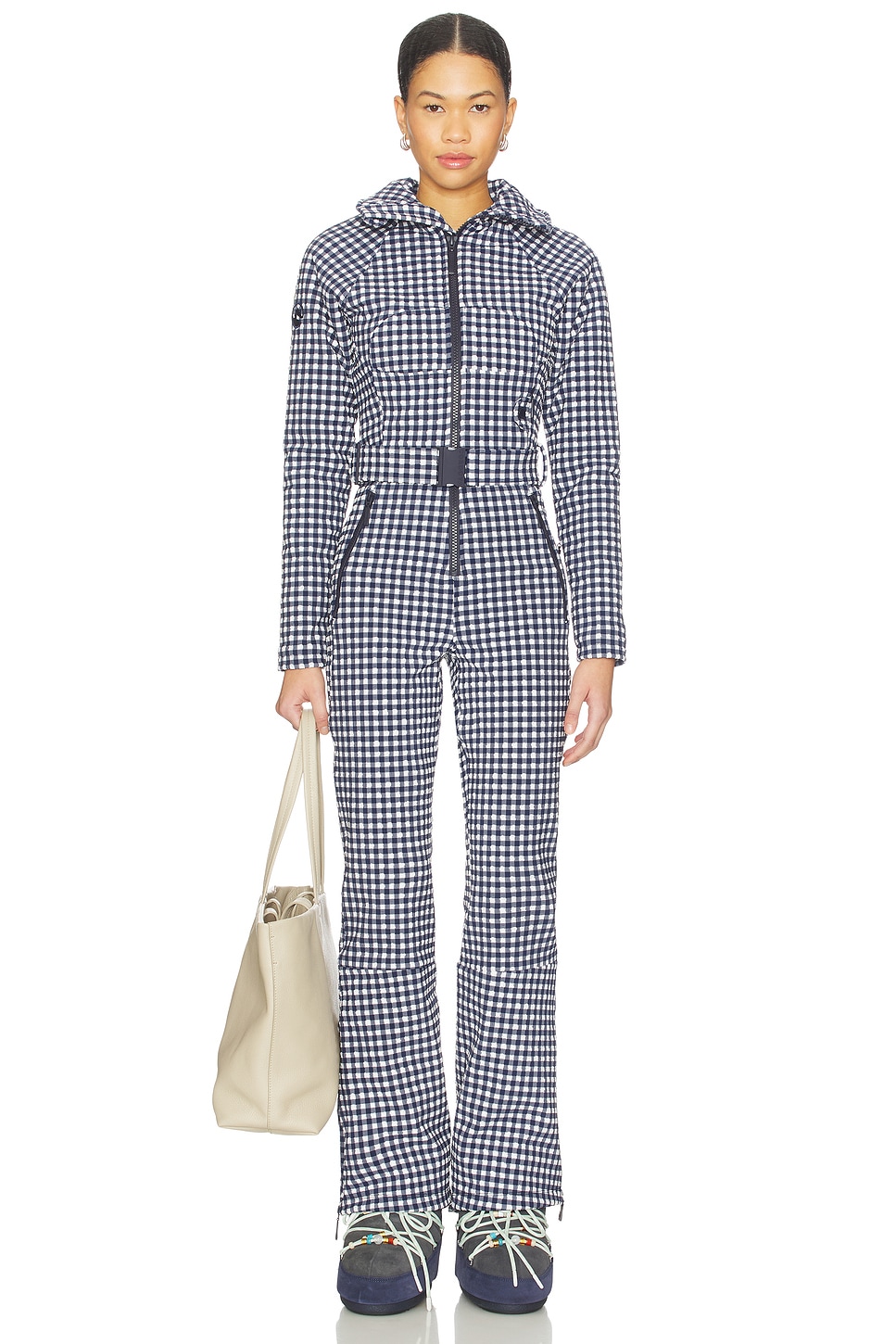 CORDOVA Chatel Ski Suit in Indigo Gingham | REVOLVE