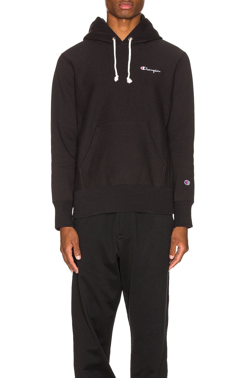Champion Reverse Weave Small Script Hooded Sweatshirt In Black
