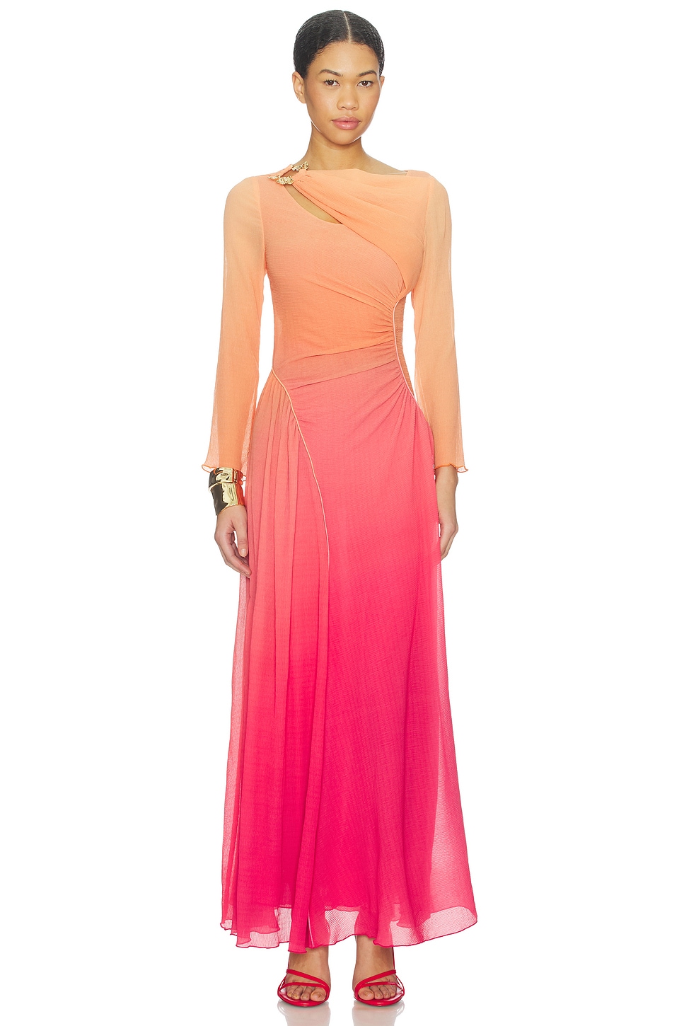 strapless open back dress Orange & Pink Floral Strapless Bodycon Mini Dress – Ruched Tube Dress main image 0