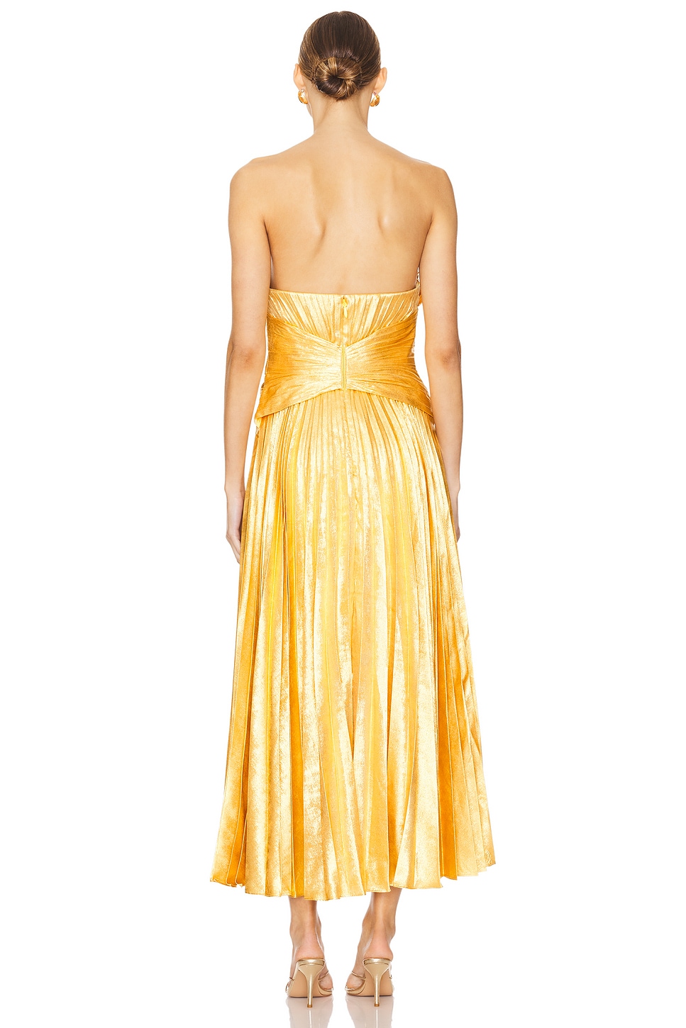 gold lame party dress Mac Duggal V-Neck Metallic Midi Dress, Womens, 4, Antique Gold main image 1