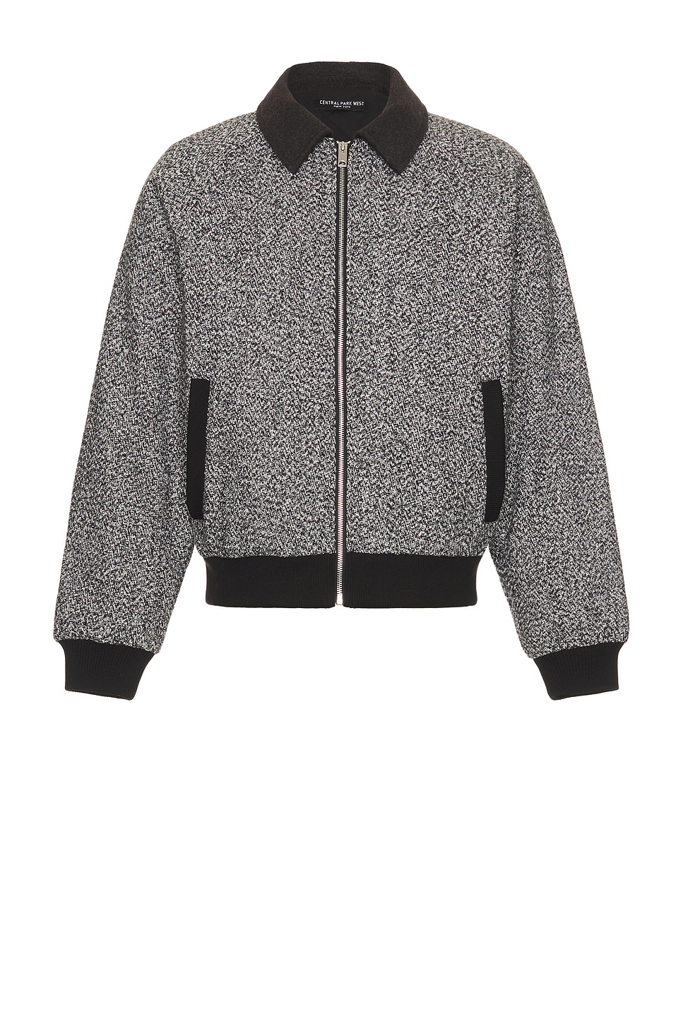 Central Park West Ryan Tweed Bomber Jacket in Black & White