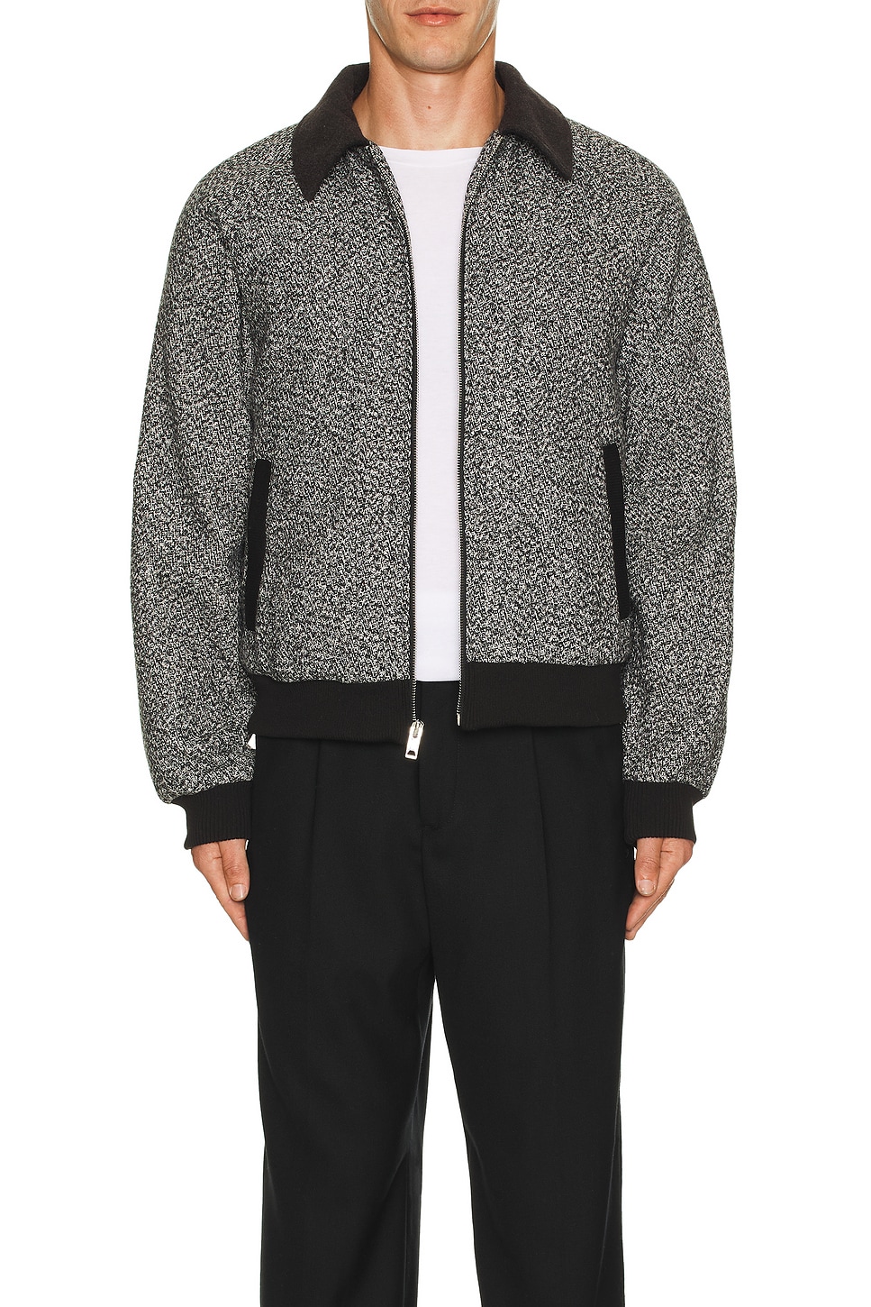 Central Park West Ryan Tweed Bomber Jacket in Black & White