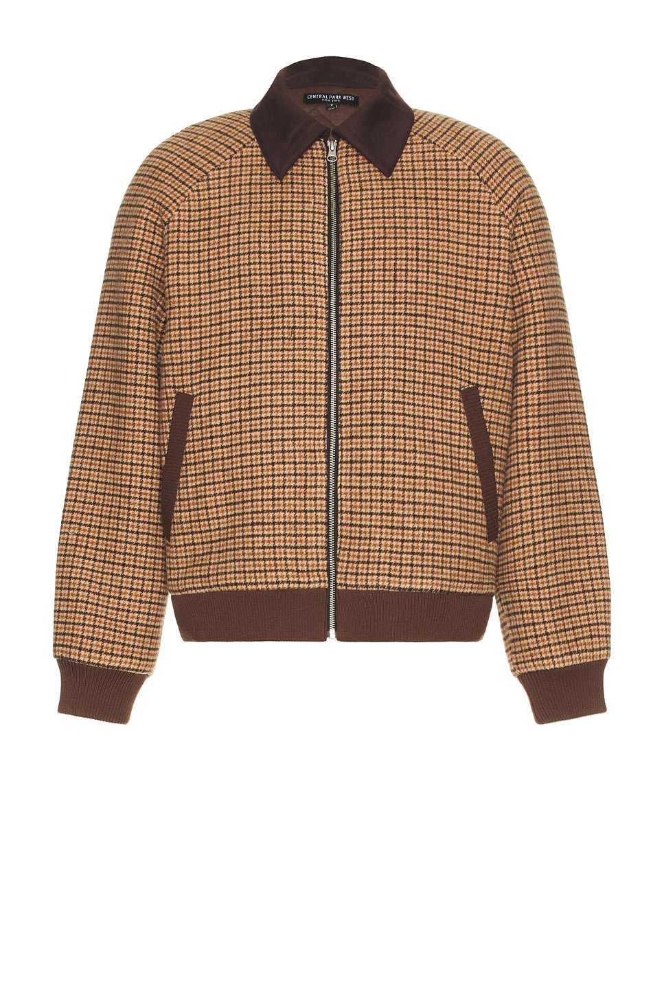 Central Park West Plaid Bomber Jacket in Chocolate | REVOLVE