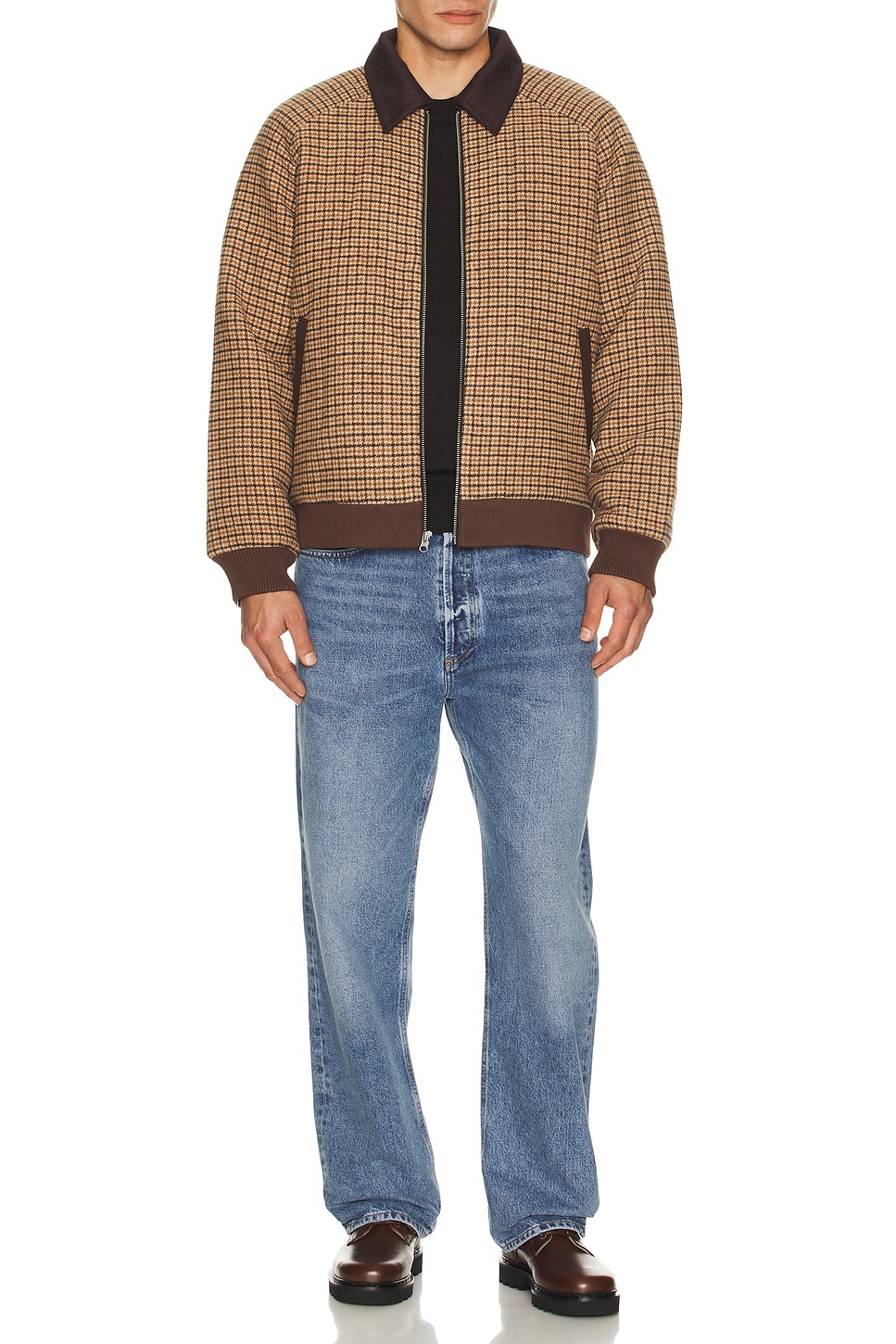 Central Park West Plaid Bomber Jacket in Chocolate | REVOLVE