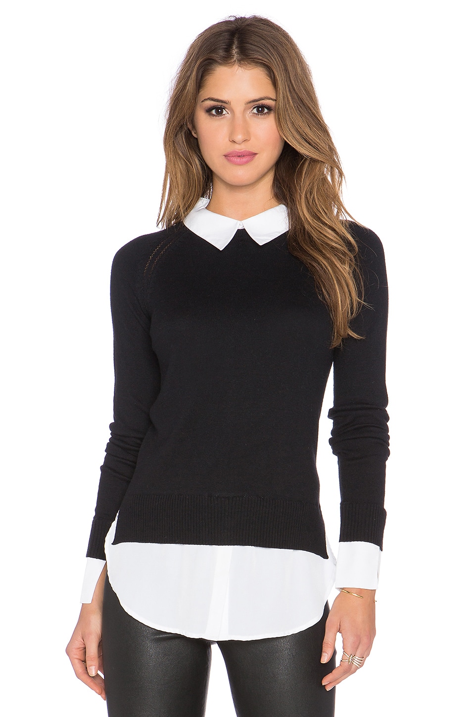 Central Park West Cambridge Layered Sweater in Black & Solid White ...