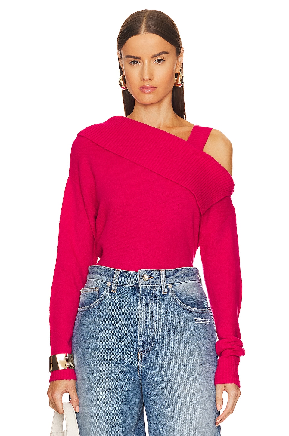 Central Park West Yvonne Cold Shoulder Sweater in Posey | REVOLVE