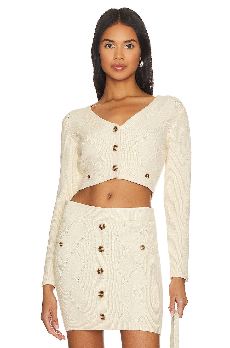 Central Park West Bella Cable Cardigan in Bone | REVOLVE