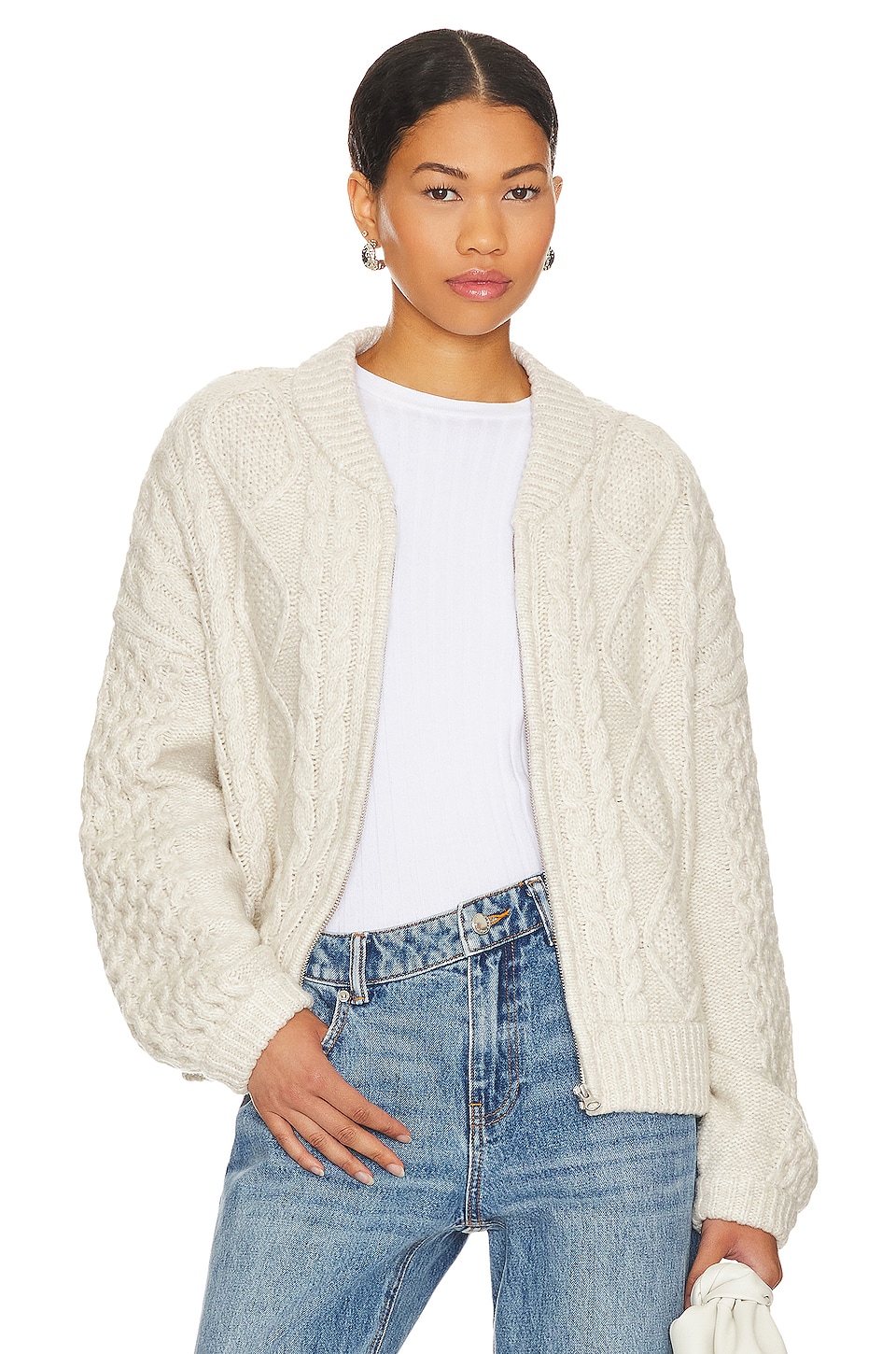 Cream zip hot sale up sweater