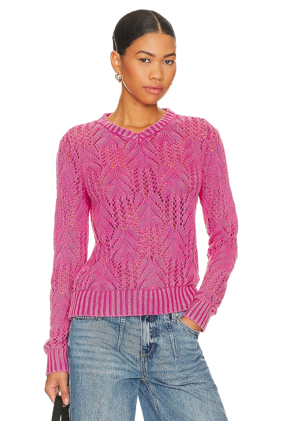 Central Park West Delilah V-neck Sweater in Pink