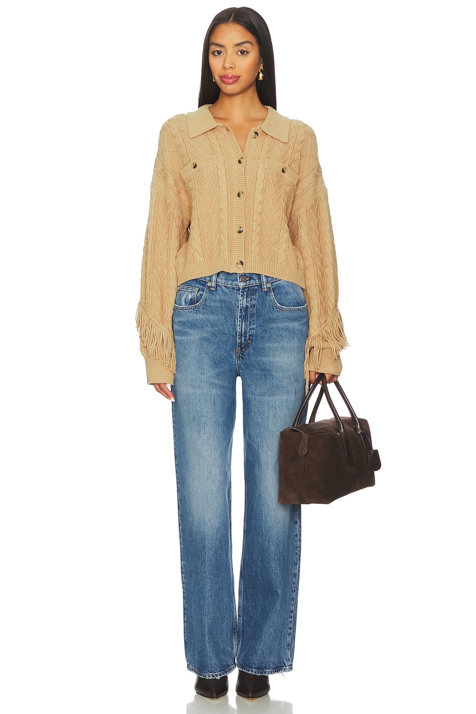 Elyse Cabled Fringe Sweater Cardigan