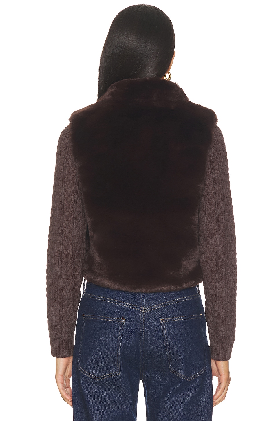 Central Park West Maia Cropped Fur Cabled Sleeves Sweater