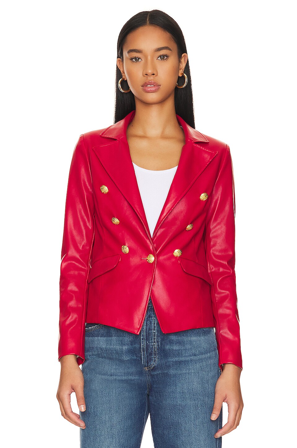 Central Park West Hayes Vegan Leather Blazer in Cherry