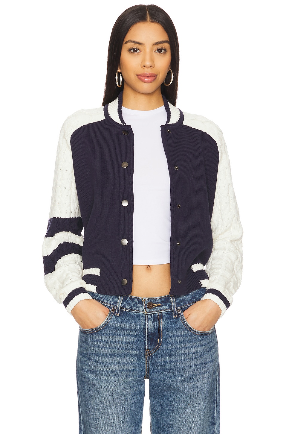 Cable Sleeve Knit Bomber