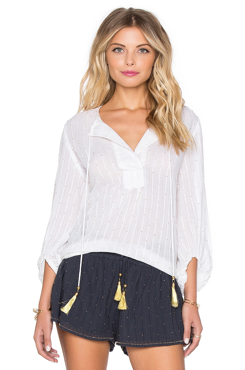 Chloe Oliver The Overboard Top in Ivory & Gold | REVOLVE