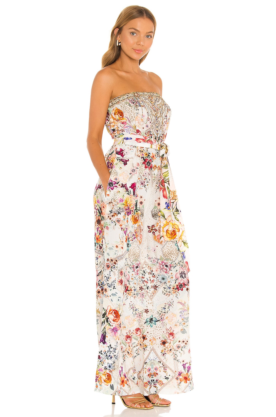 Camilla Tie Waist Strapless Jumpsuit in Sew In Love REVOLVE