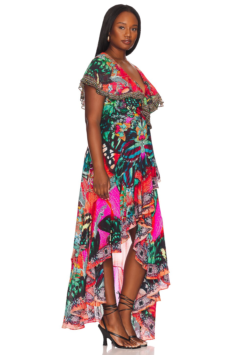 Camilladress Cold Shoulder Flare Sleeves Side Slit Maxi Dress main image 1