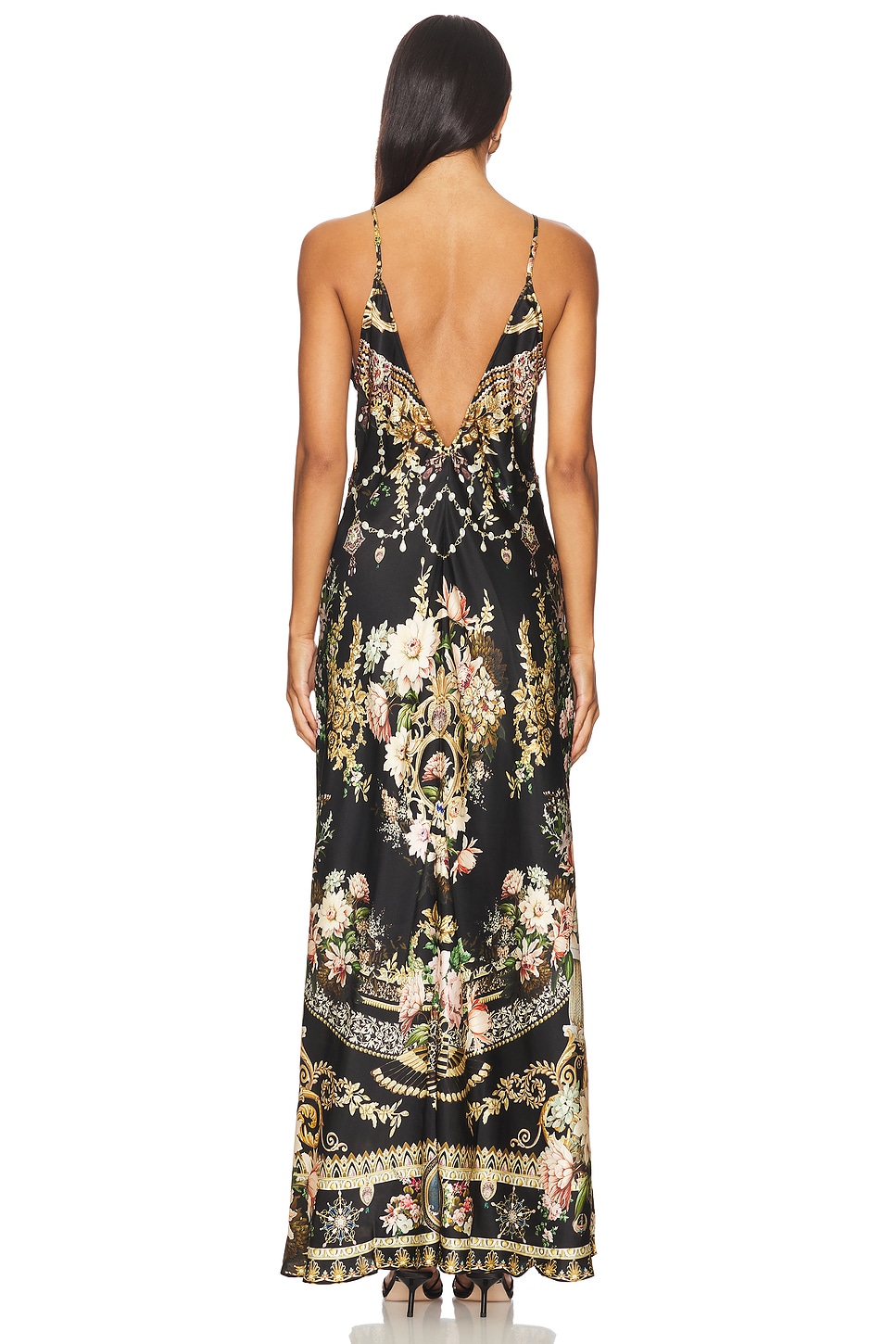 Camilla V Neck Full Length Bias Slip Dress in Dynasty Daze REVOLVE