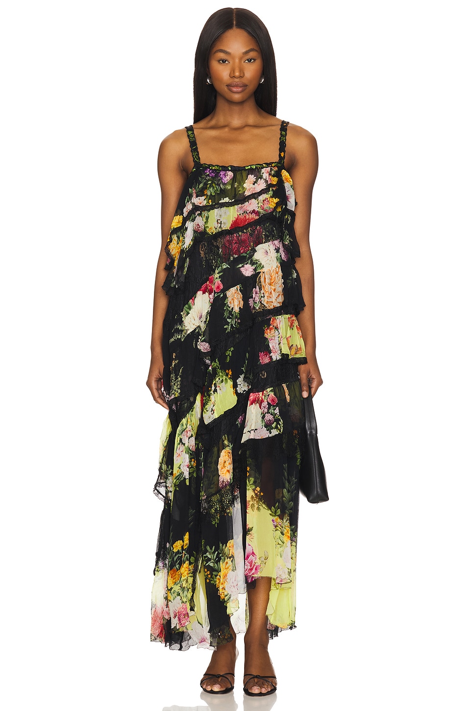 Asymmetric Spliced Lace Dress