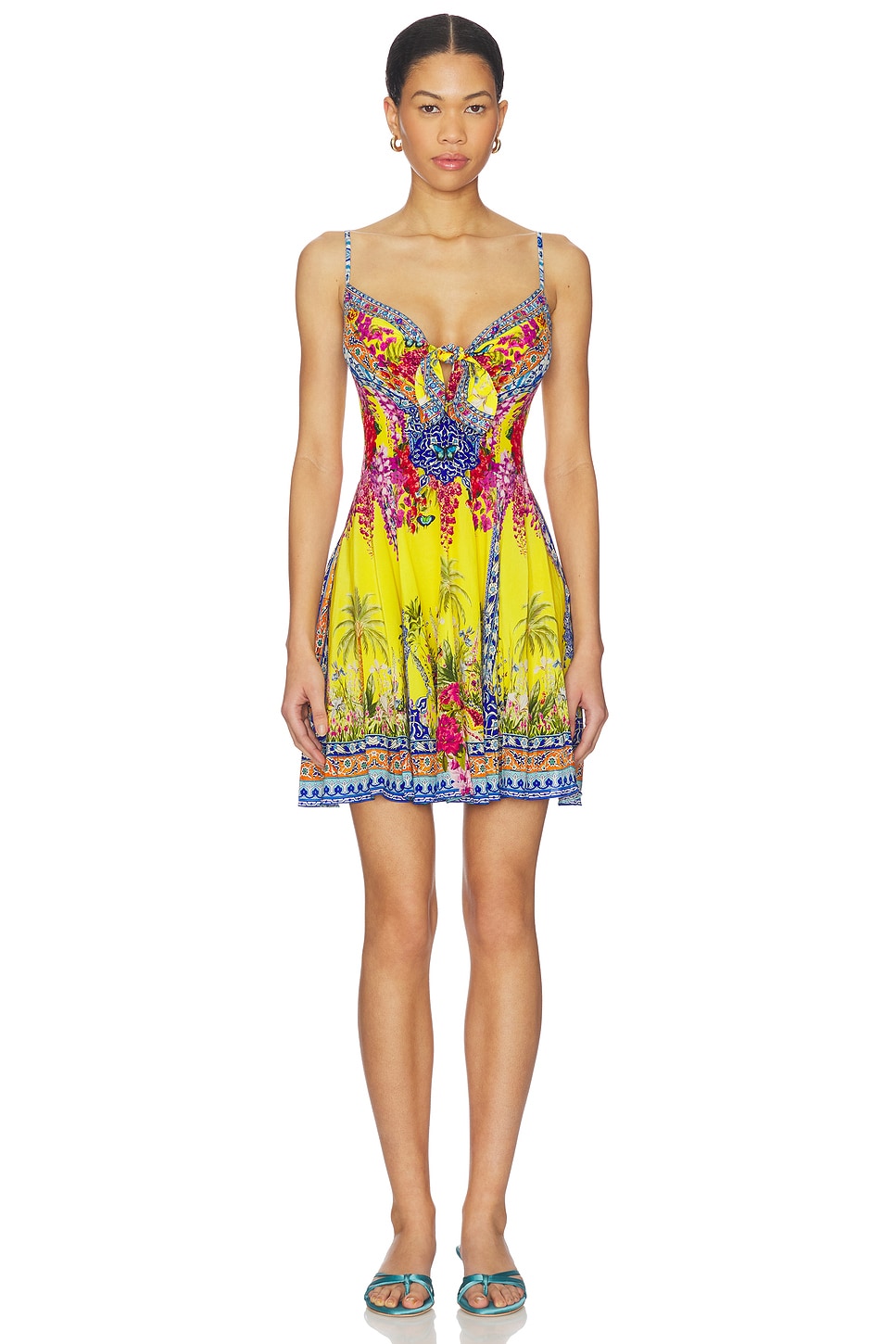 knee length dresses for ladies Abstract Geo Print Sleeveless Linen Shift Mini Dress main image 1
