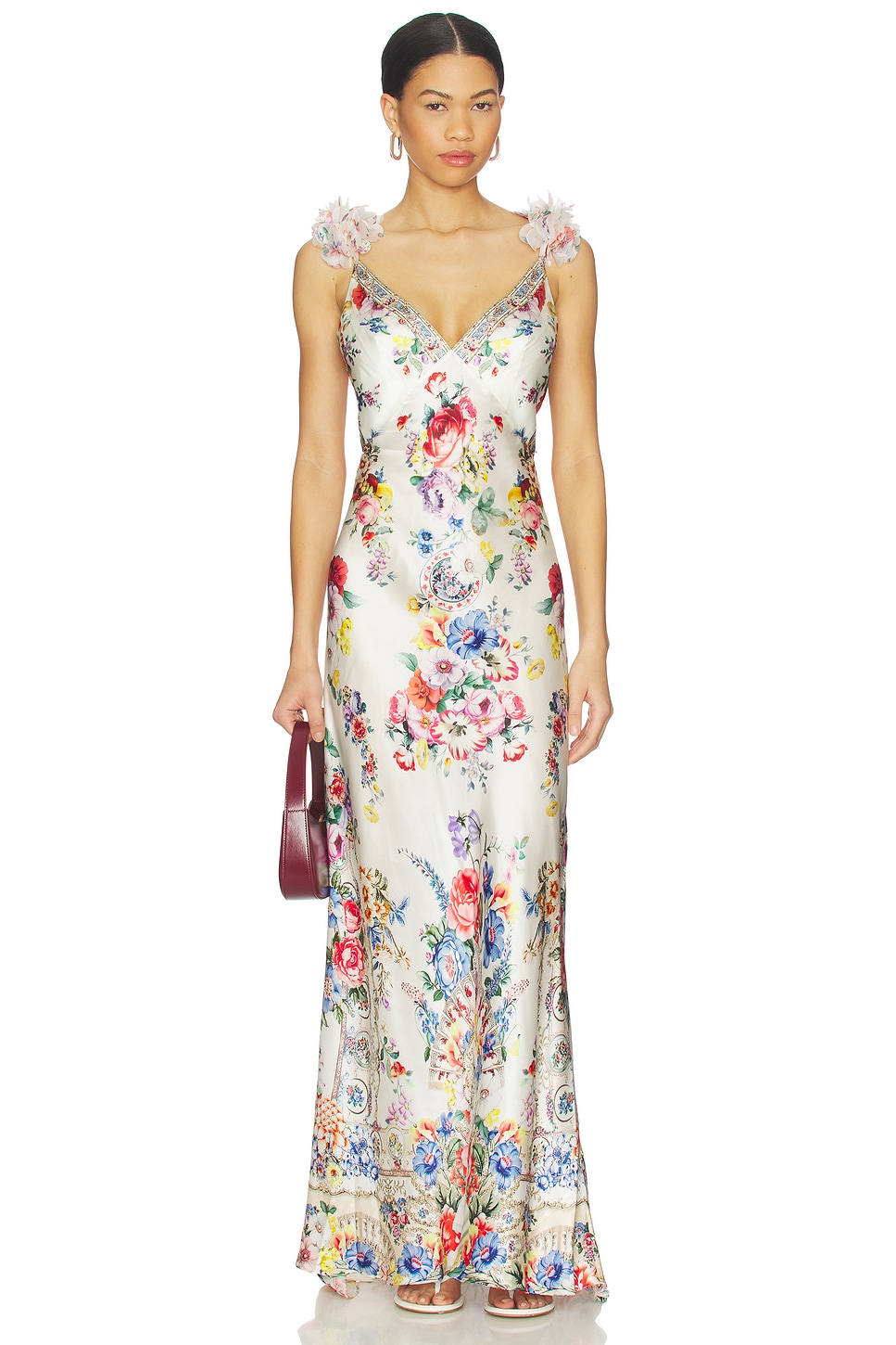 V Neck Bias Slip Dress With Back Frill