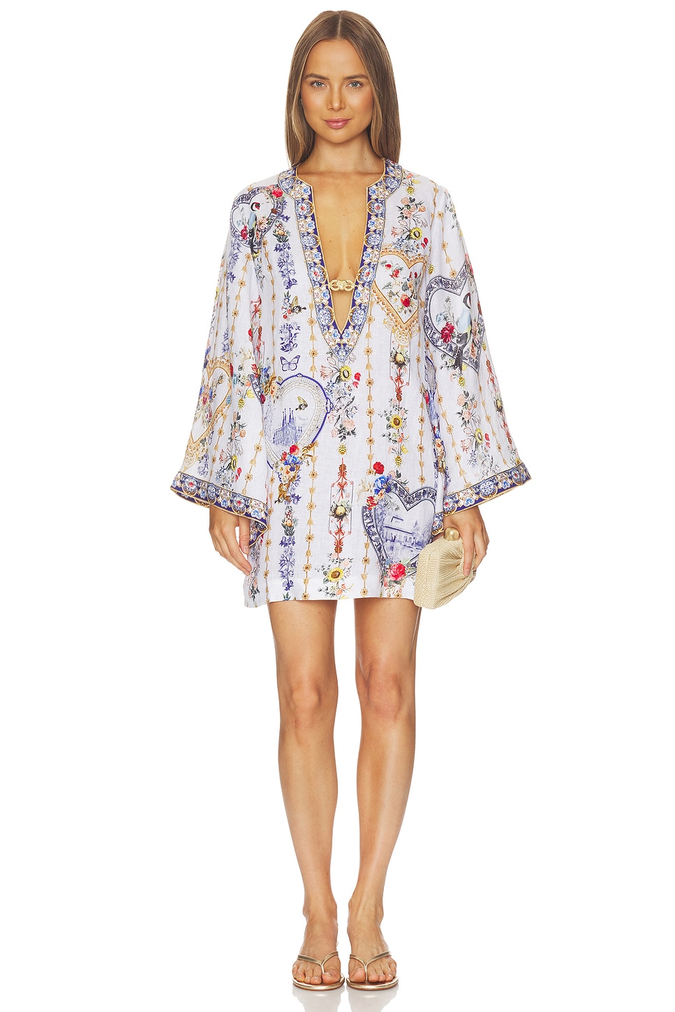 Deep V Neck Hardware Short Kaftan - thumbnail 2