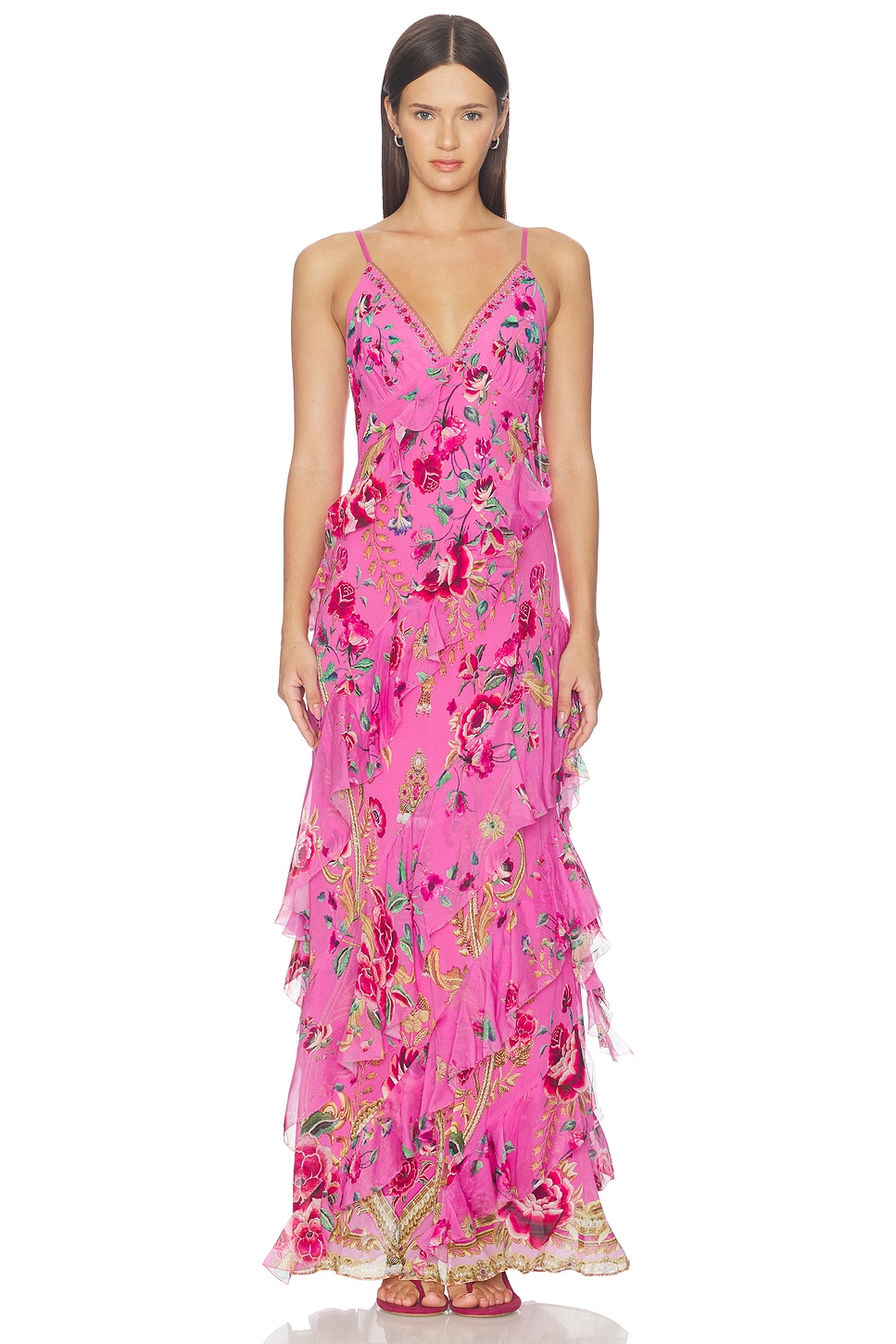 Asymmetrical Ruffle Slip Dress - thumbnail 2