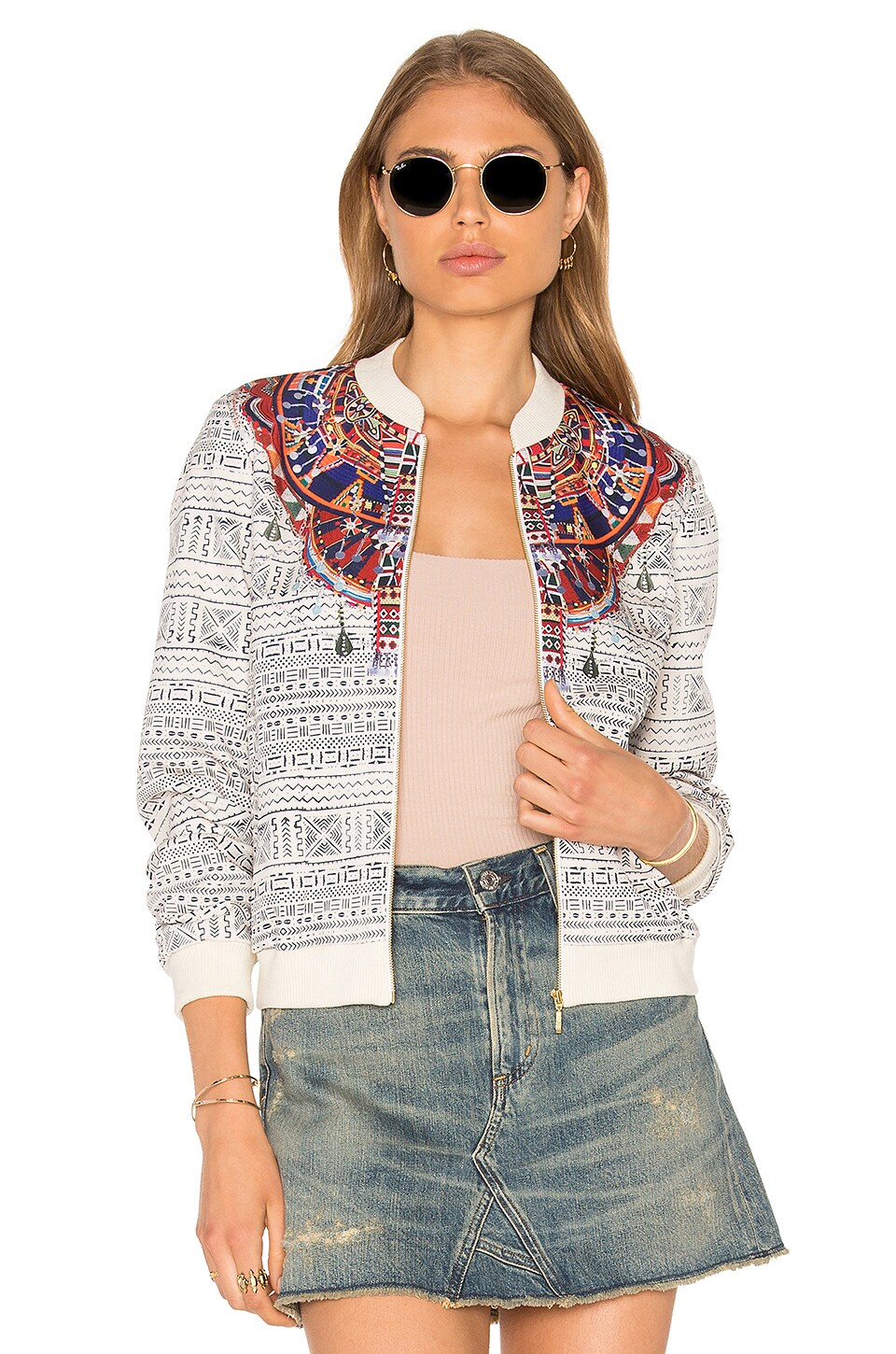 Camilla Printed Stretch Bomber Jacket in Lost Paradise | REVOLVE