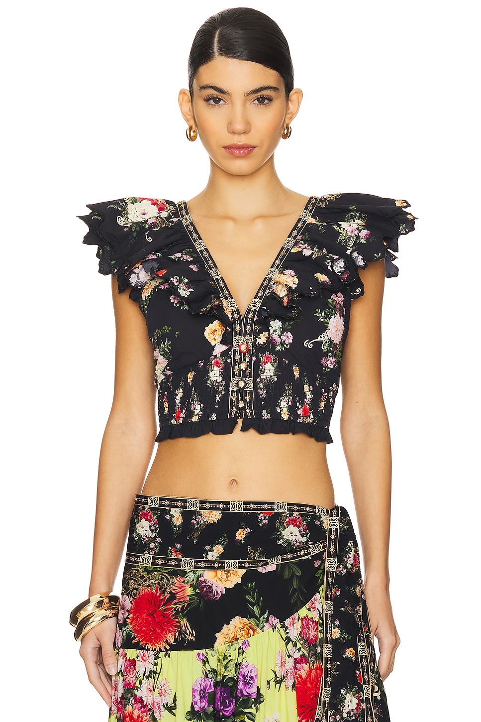 Deep V Frill Short Sleeve Top