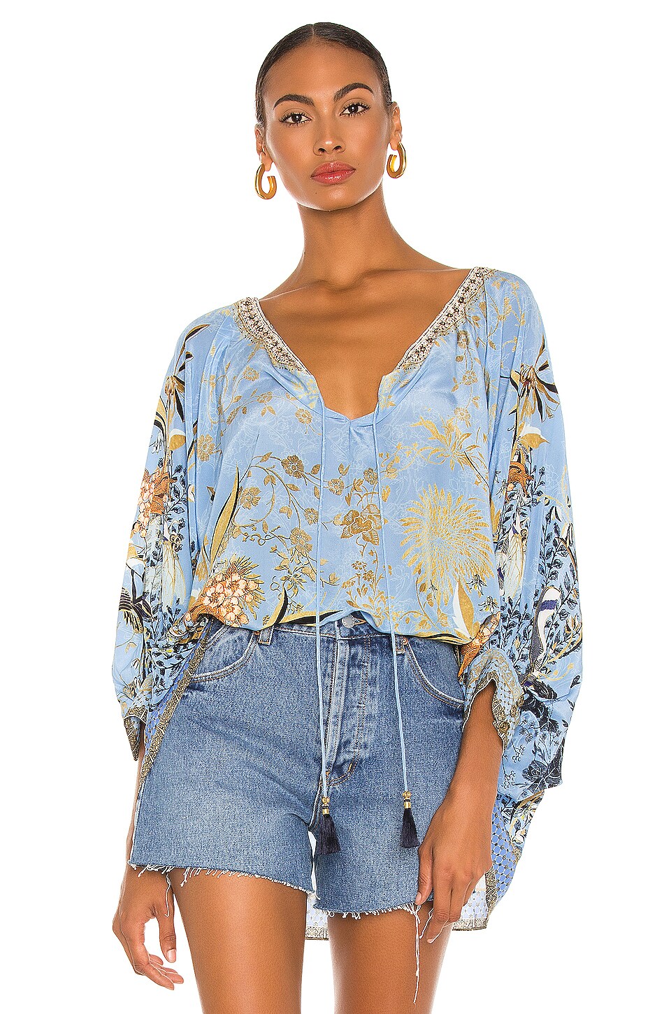 camera Strictly Update Camilla Raglan Sleeve Blouse in Fairy Fountain | REVOLVE