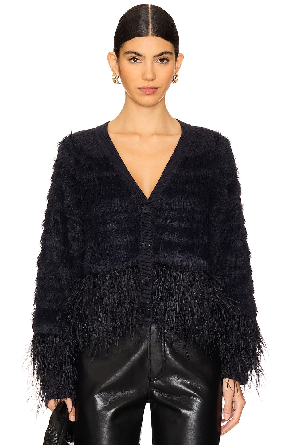 Ameri（アメリ）の「FEATHER CARDIGAN KNIT SET DRESS