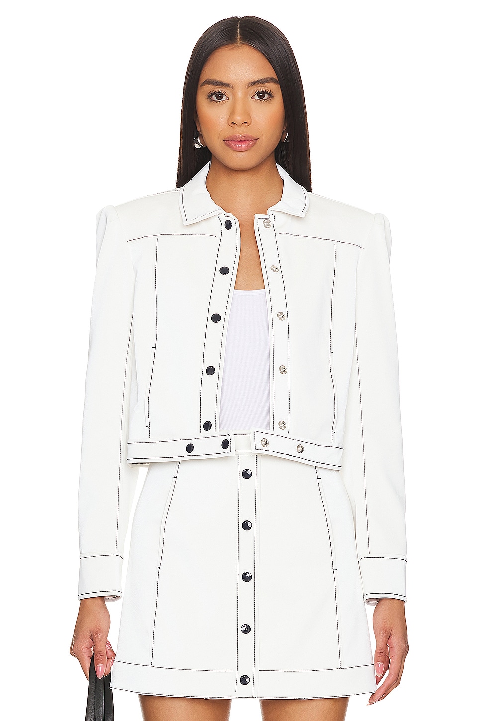 Cinq a Sept Faux Leather Ciara Jacket in White & Navy | REVOLVE