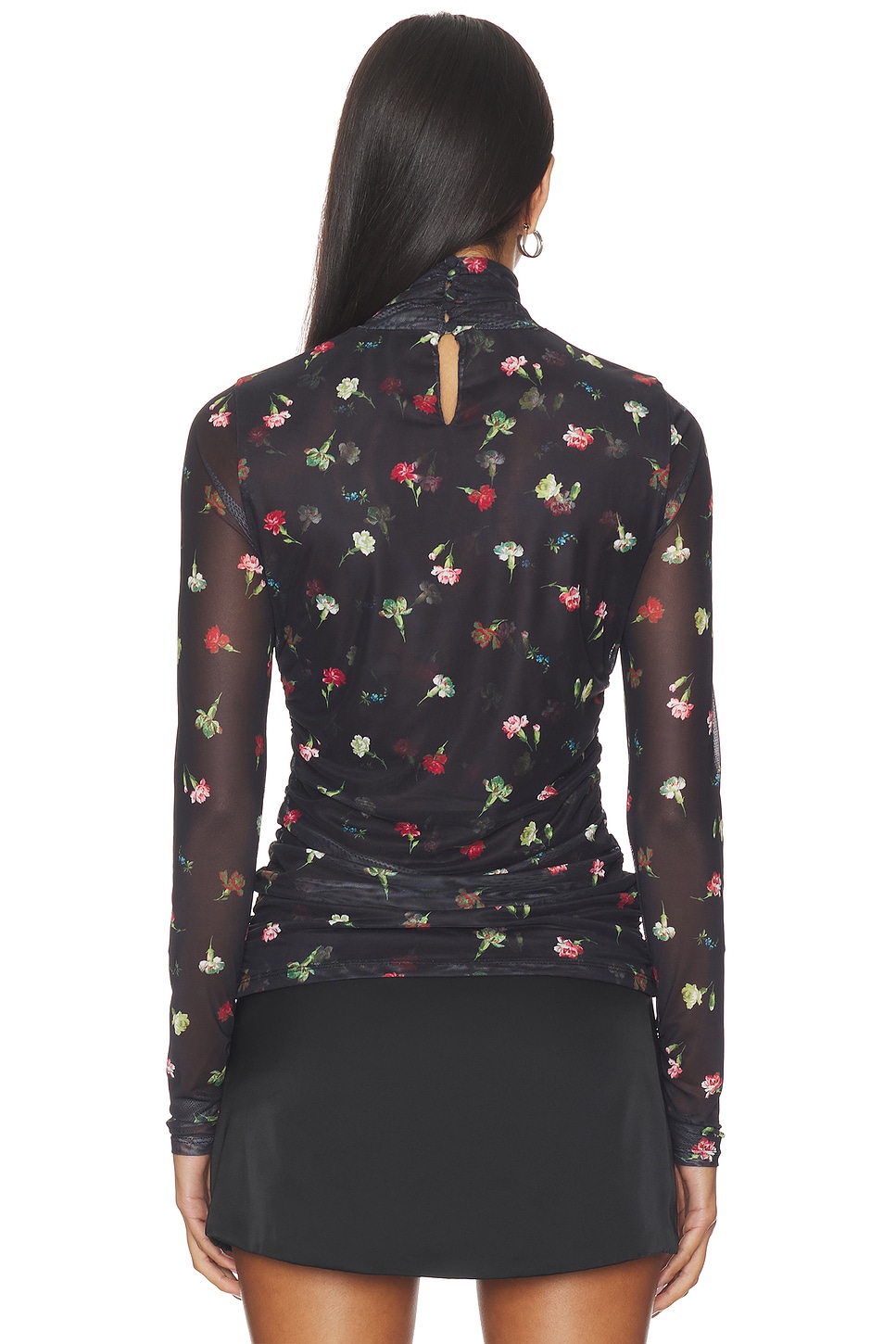 Cinq à Sept Tumbling Carnations Shirred Mesh Top