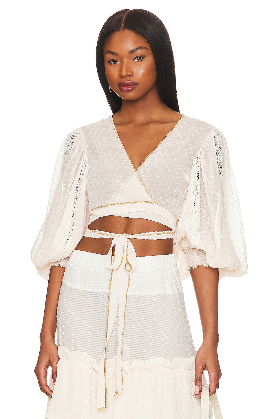 White Bell Sleeve Crop Top - Button Up Crop Top - White Front Tie Crop Top