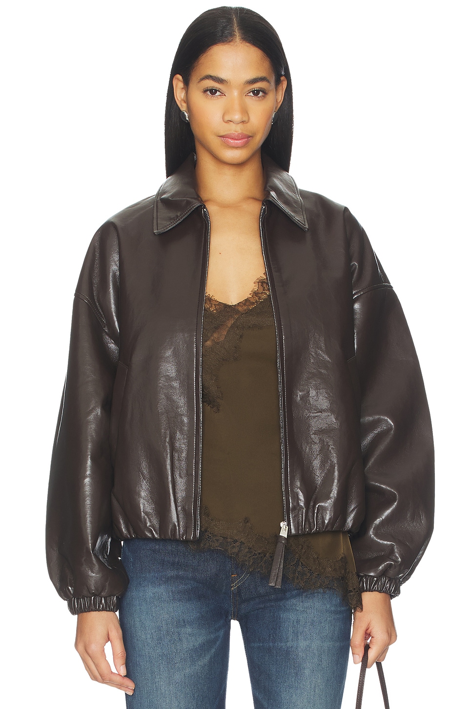 Citizens of Humanity Bubble Hem Bomber Jacket in Chocolate | REVOLVE