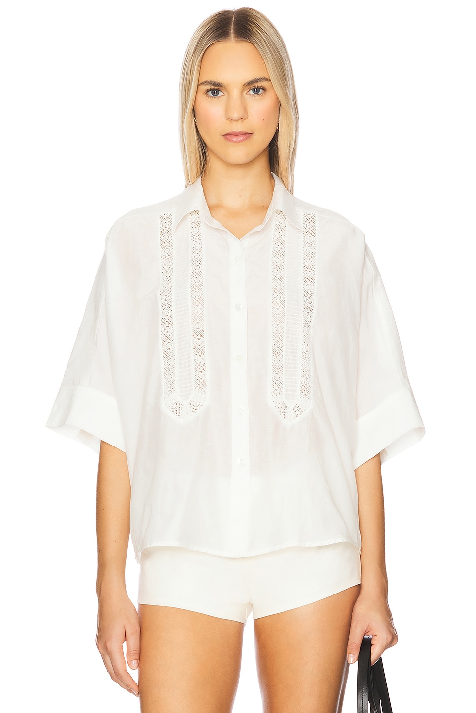 Citizens of Humanity Claire Shirt Lace Inset in White | REVOLVE