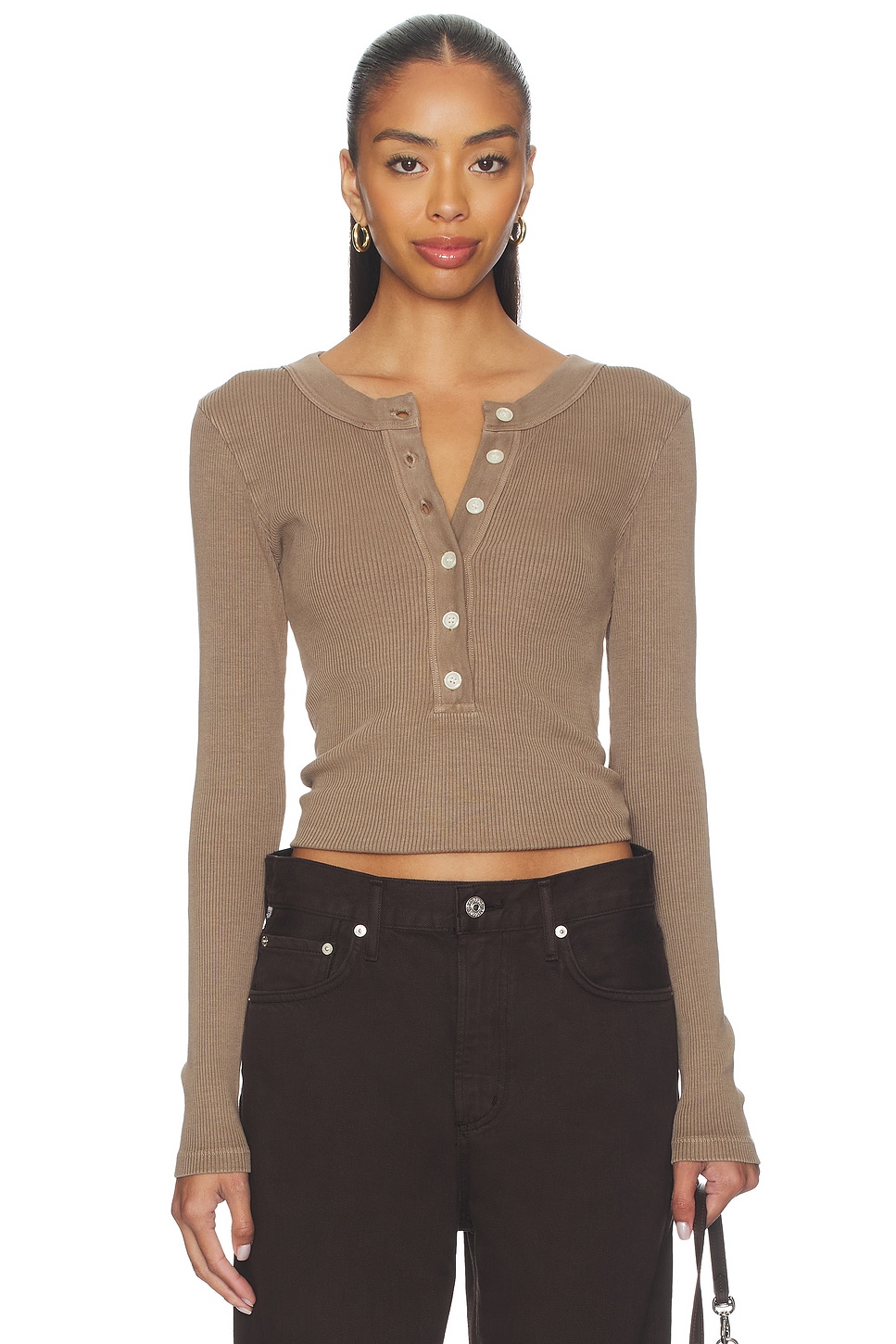 Citizens of Humanity Varra Henley Top in Cocoa | REVOLVE