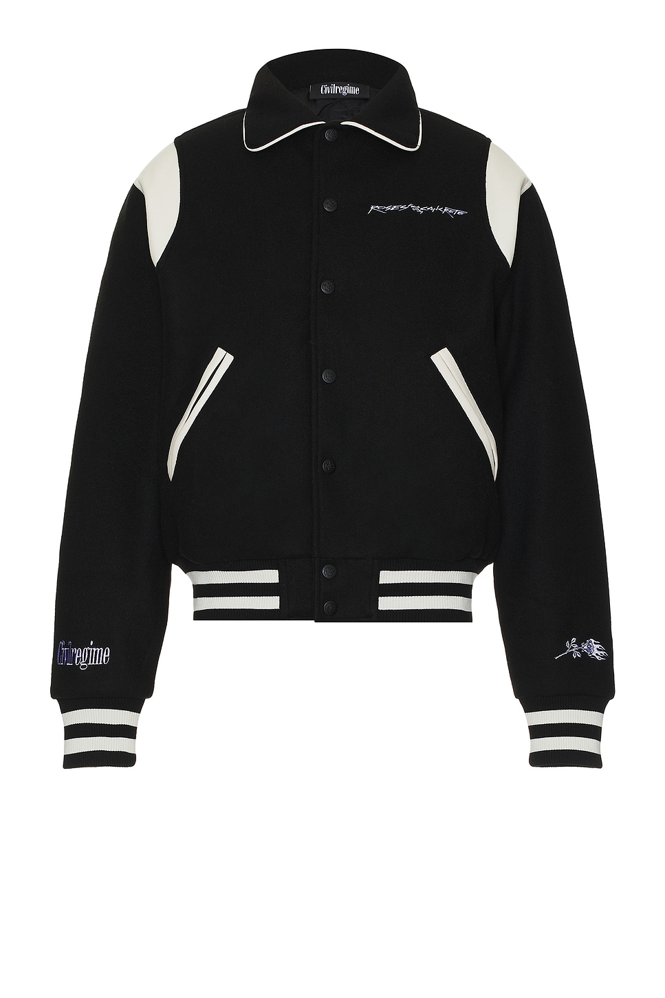 Civil Regime James Letterman Jacket in Black & Cream | REVOLVE