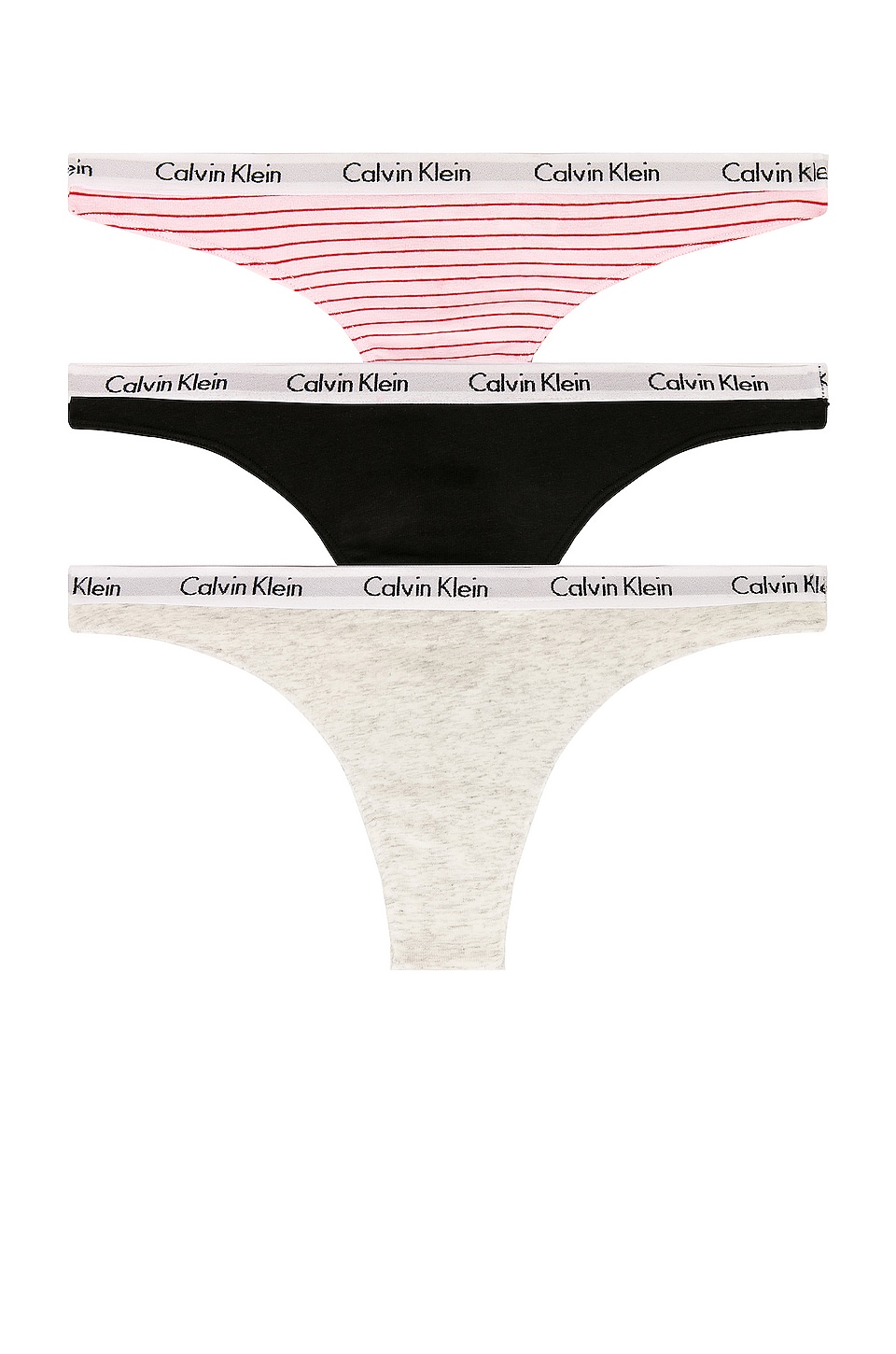 Calvin Klein Underwear Carousel 3 Pack Thong in Feeder Stripe Pale Orchid,  Snow Heather, & Black | REVOLVE