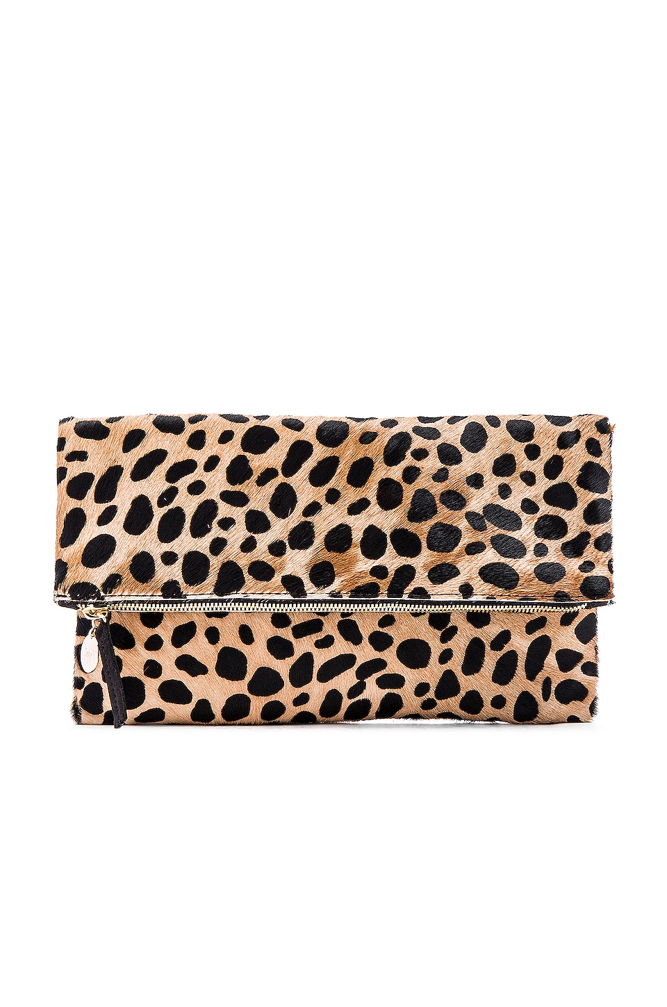 Clare V. Foldover Calf Hair Clutch in Leopard | REVOLVE