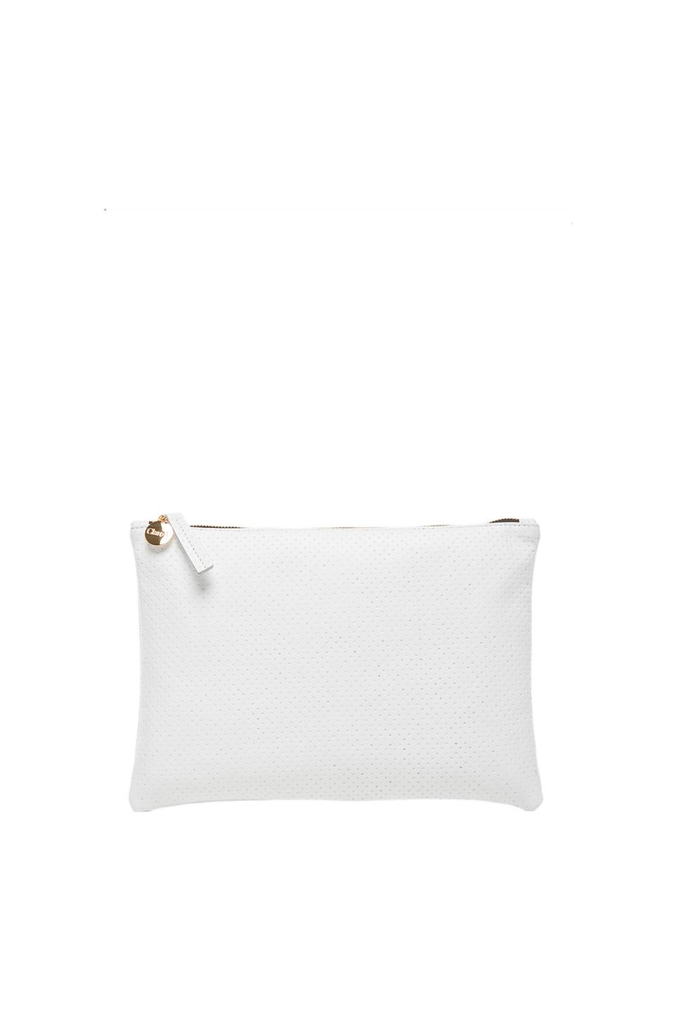 Clare V Flat Clutch Bag- Cream & Bright Poppy Crochet Stripe w/ Ciao