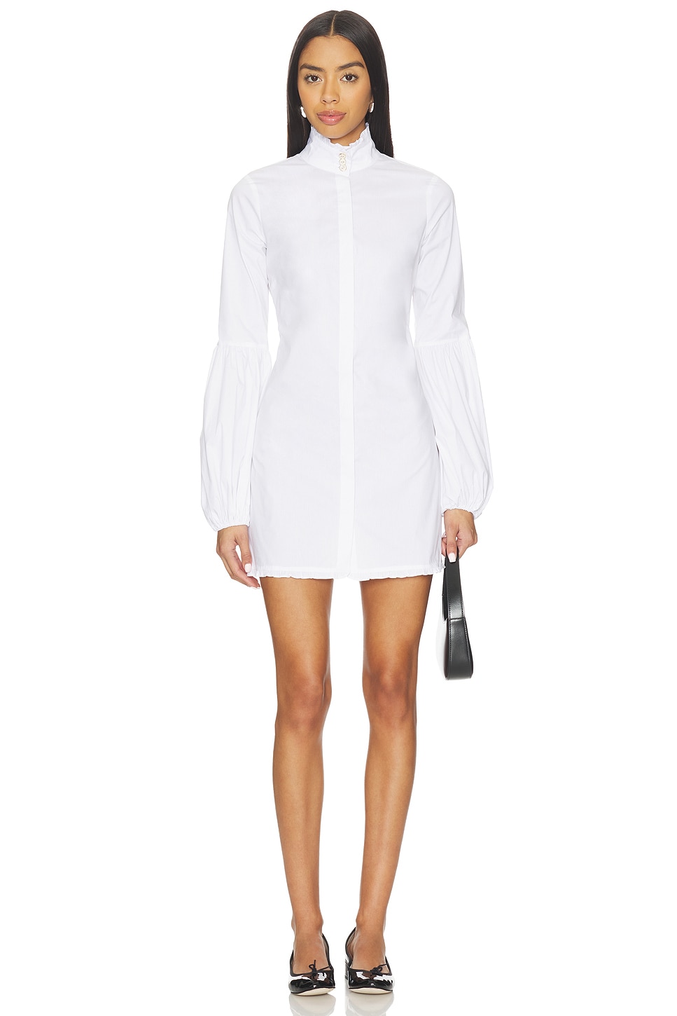 CAROLINE CONSTAS Jacqueline High Neck Ruffle Mini Shirt Dress in White |  REVOLVE