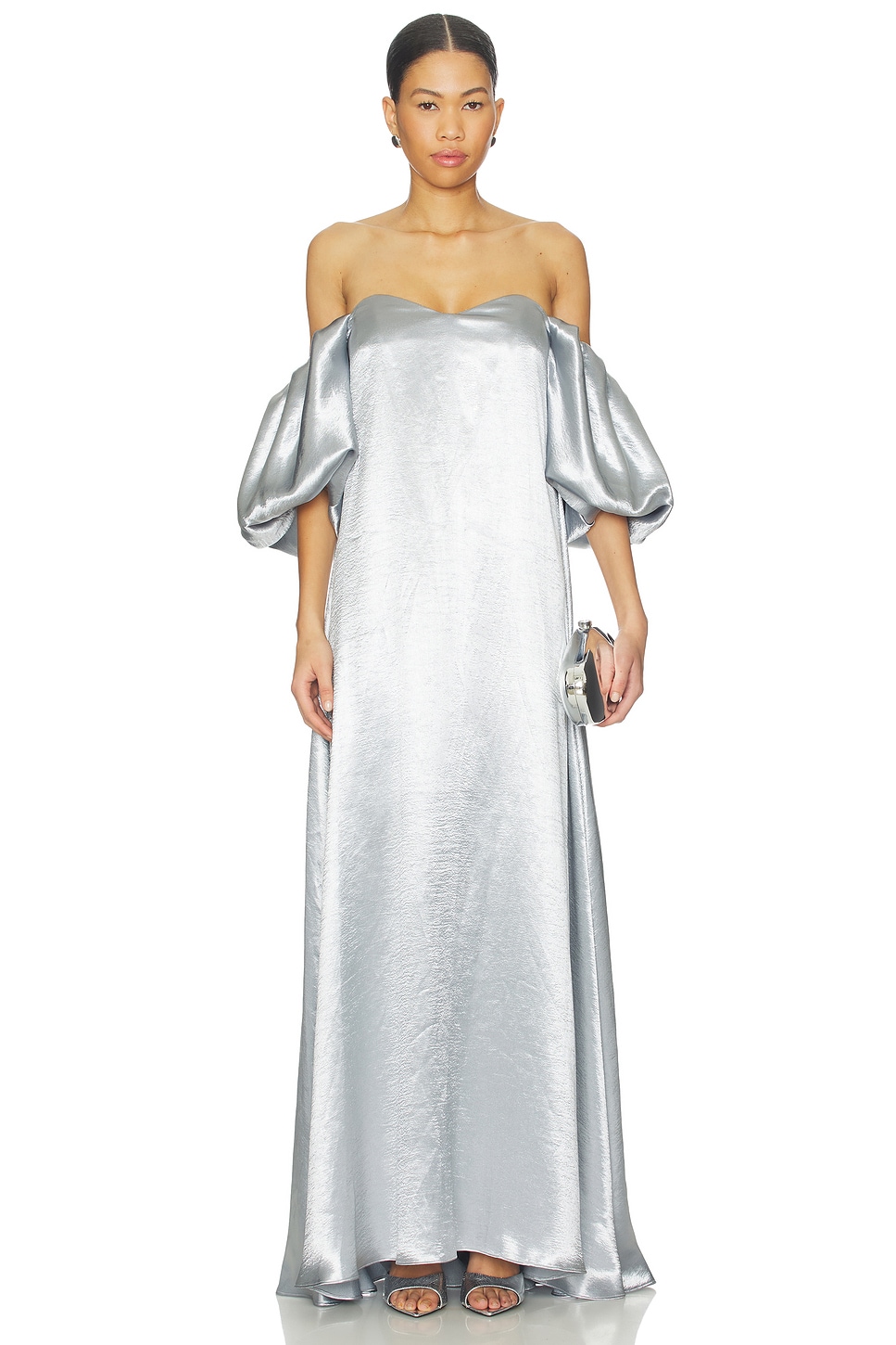 caroline constas palmer dress green Caroline Constas Palmer Ultramarine Off Shoulder Puff Sleeve Gown