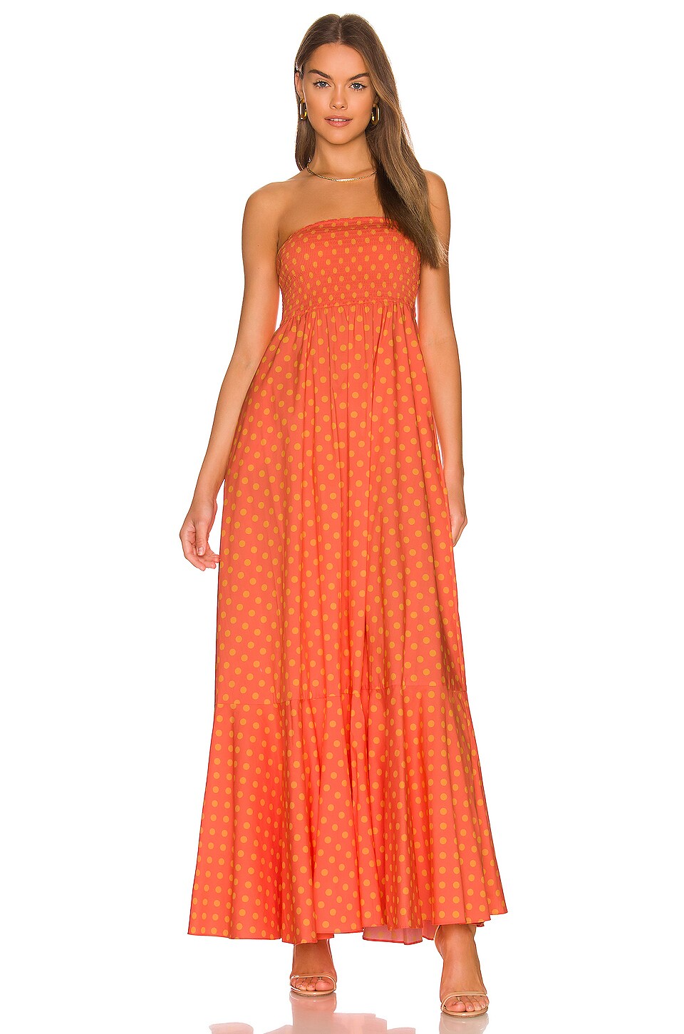 Caroline Constas Haisley Maxi Dress In Salmon And Orange Polka Dot Revolve