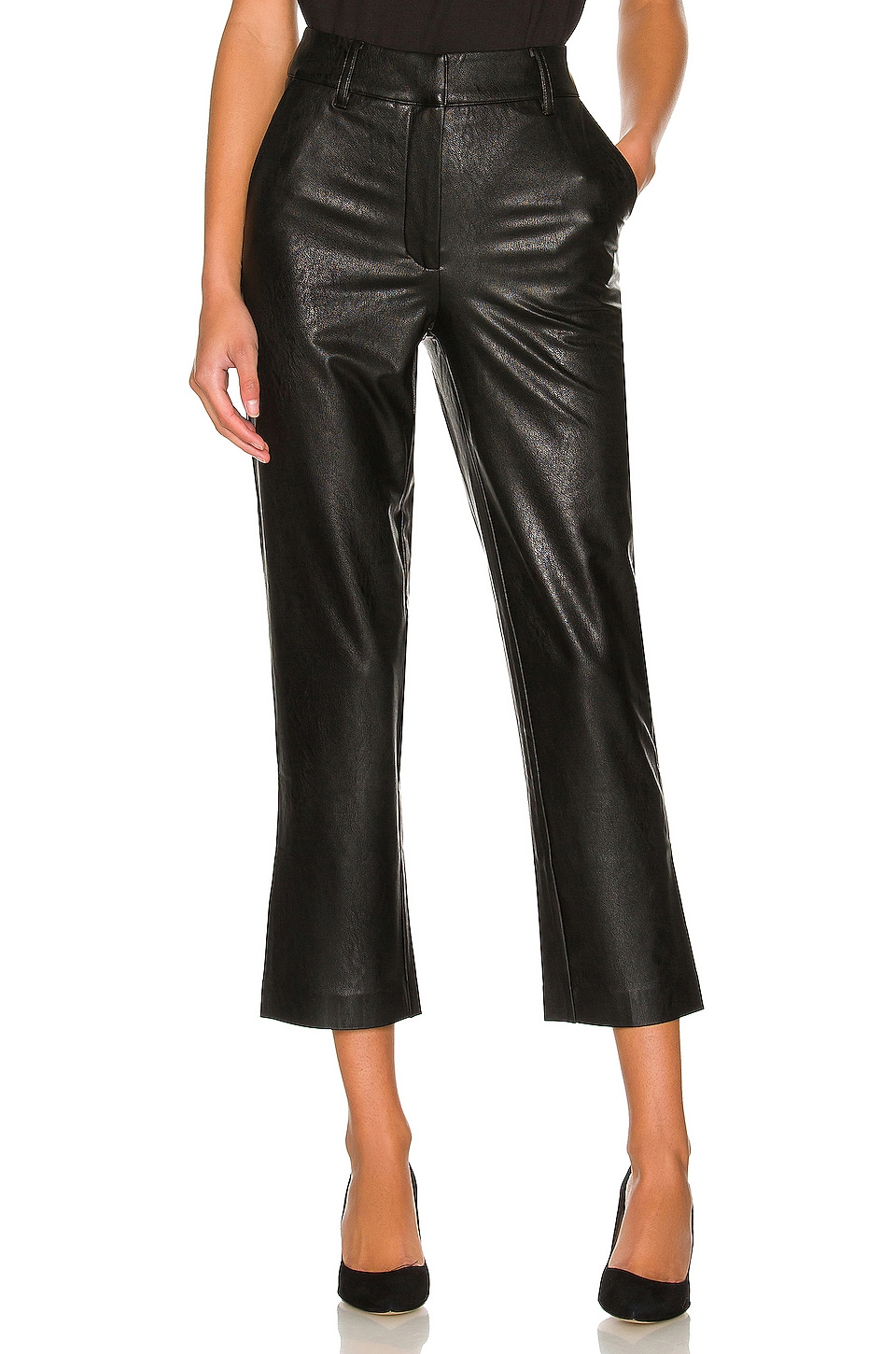 Buy Black Straight Leg Cropped Leather Trousers from Next Ireland