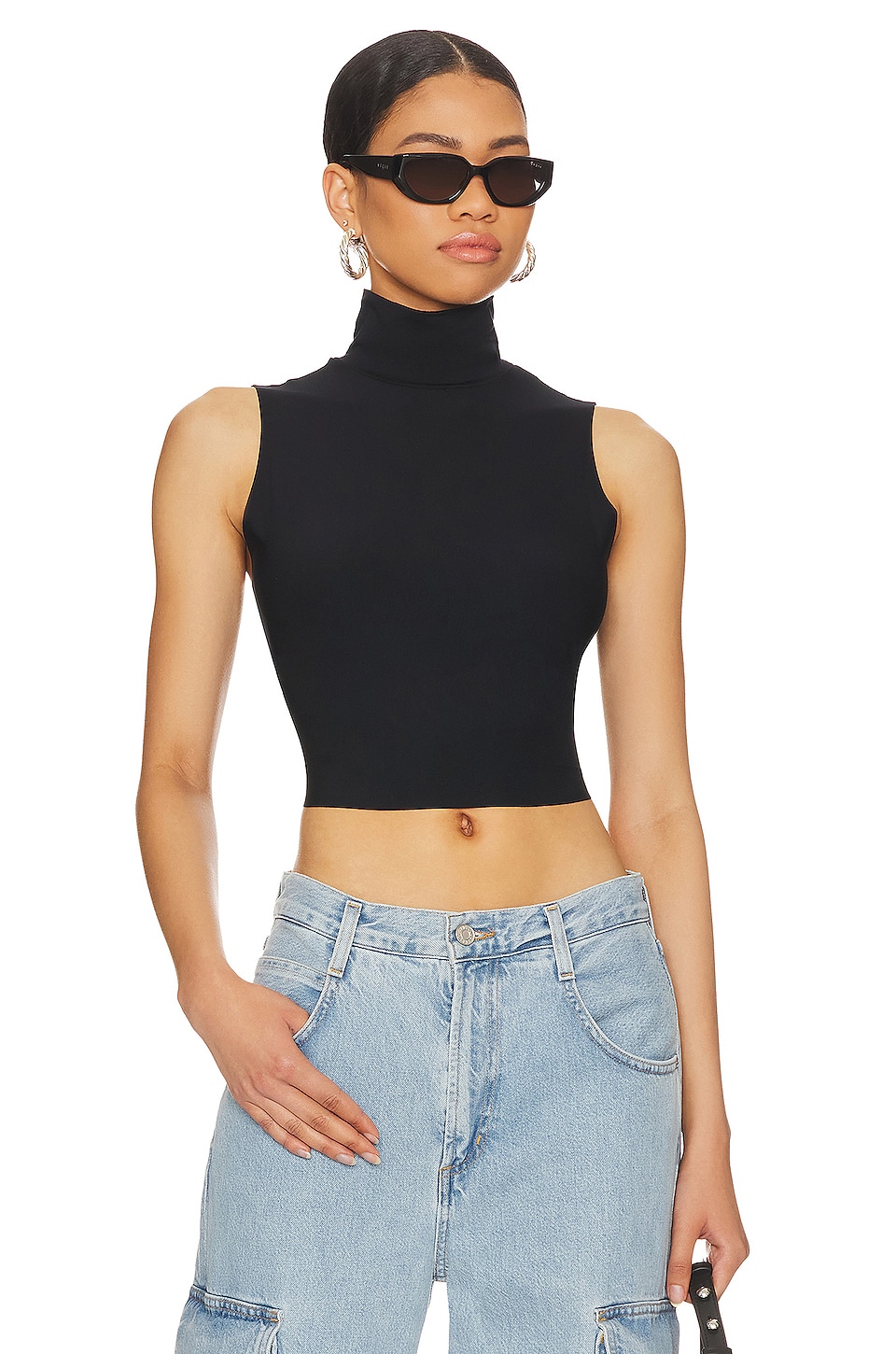 Image 1 of Butter Sleeveless Cropped Turtleneck in Black