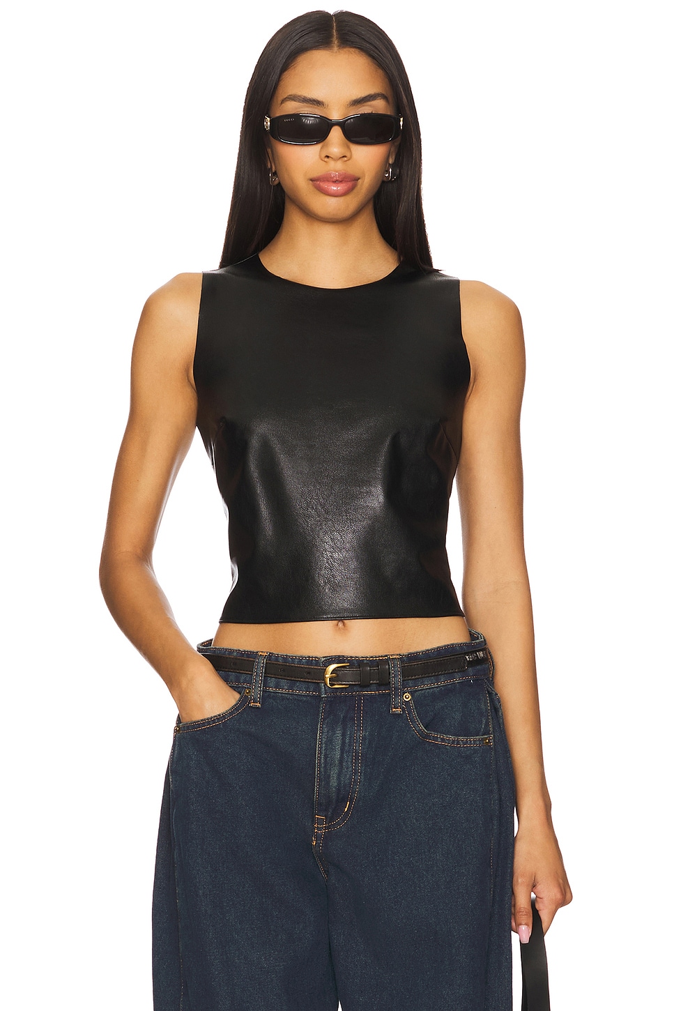Faux Leather Shell Top - Thumbnail 1