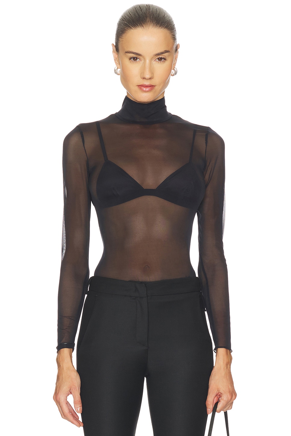 Commando Chic Mesh Long Sleeve Turtleneck in Black | REVOLVE