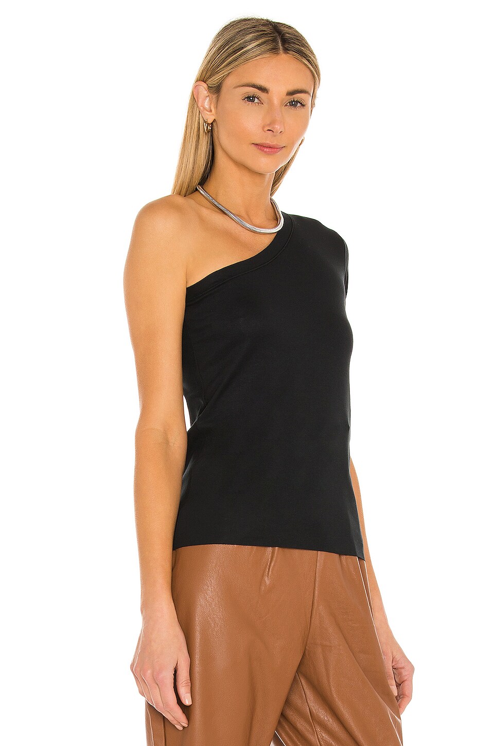 Commando Essential Cotton One Shoulder Tee in Black