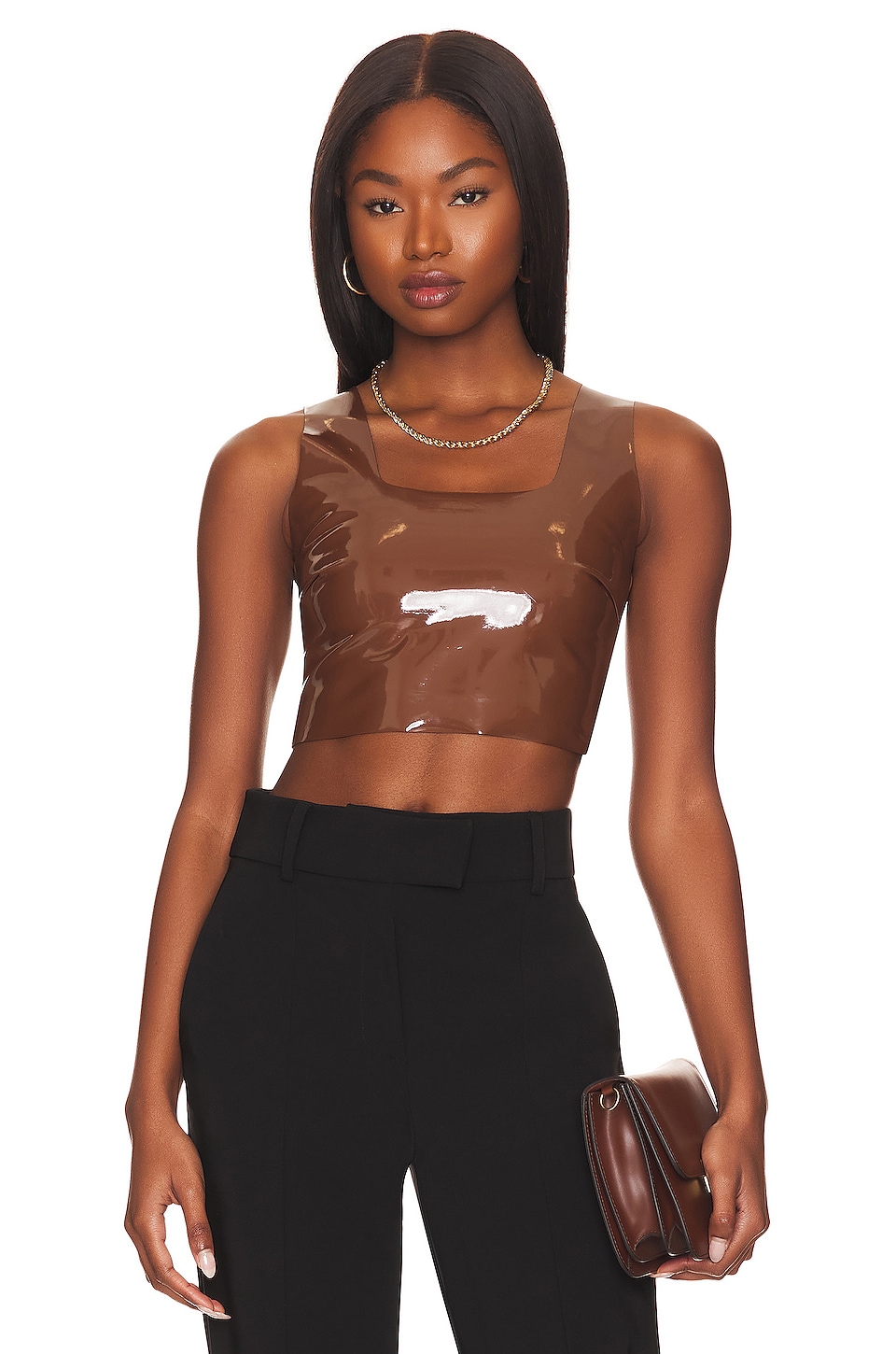 Commando Faux Patent Leather Crop Top In Cinnamon Revolve 1222