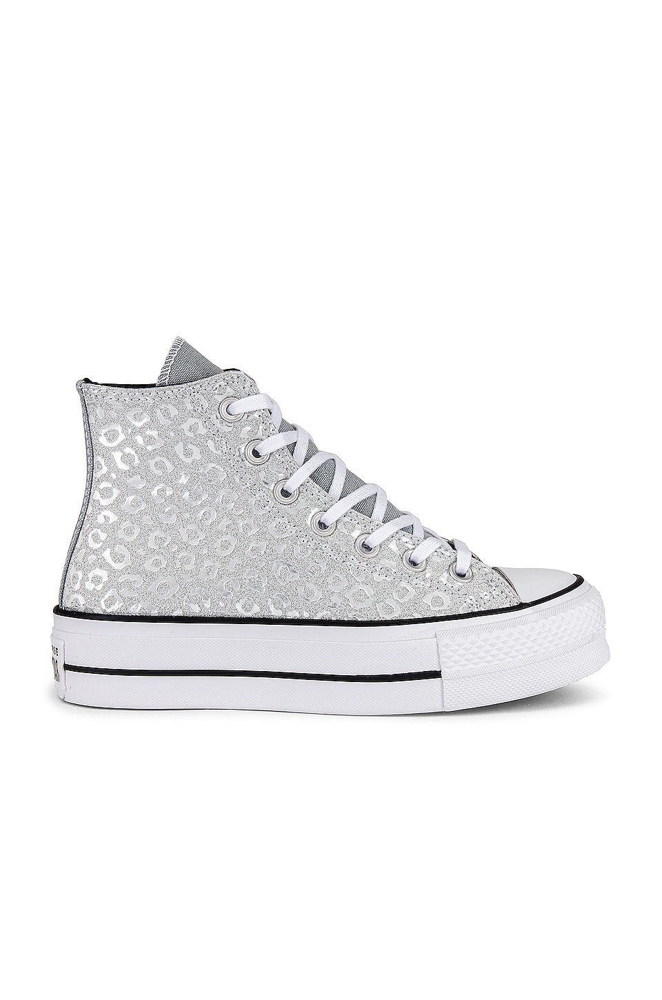 Converse Chuck Taylor All Star Glitter Platform Sneaker in Silver, Black, &  White | REVOLVE